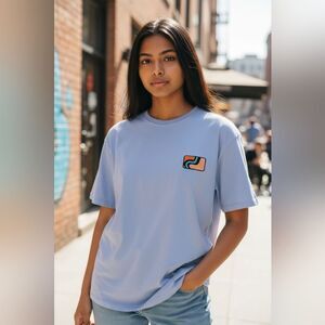 Zara Sky Blue Tee with Colorful Patch